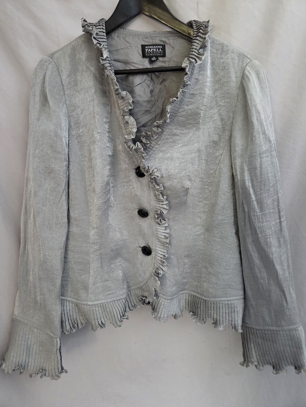 Adrianna Papell Silver Ruffle-Trim Tailored Jacket